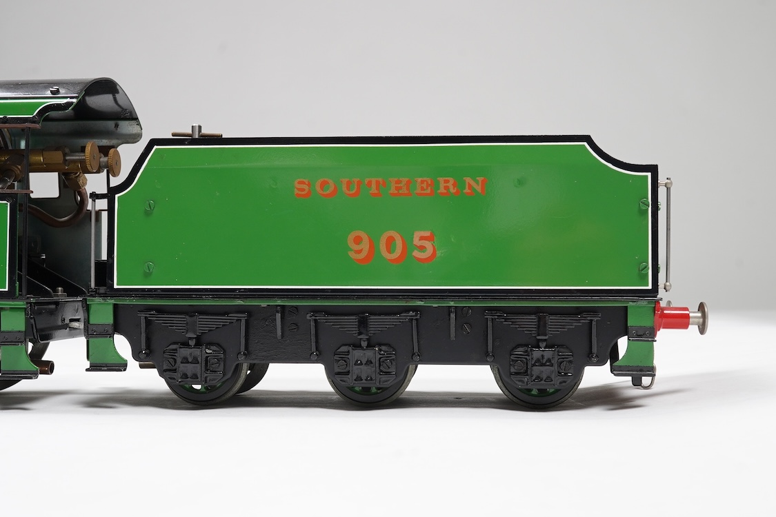 A Gauge One Aster Hobbies live steam Southern Railway Schools Class 4-4-0 tender locomotive, Tonbridge 905, with spirit fired working two cylinder slide valve motion. Together with assembly diagrams and some other paperw